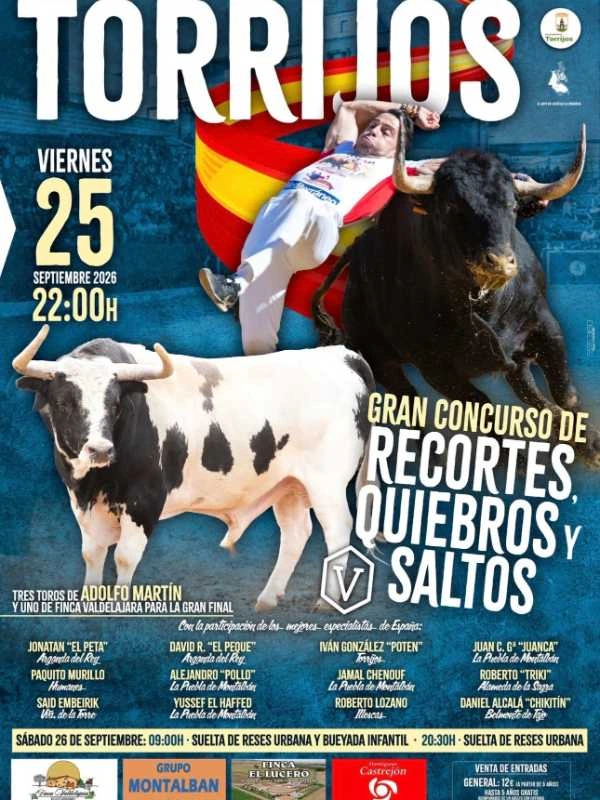 Emoción extrema en Torrijos: Los mejores recortadores de España se citan ante los temibles toros de Adolfo Martín