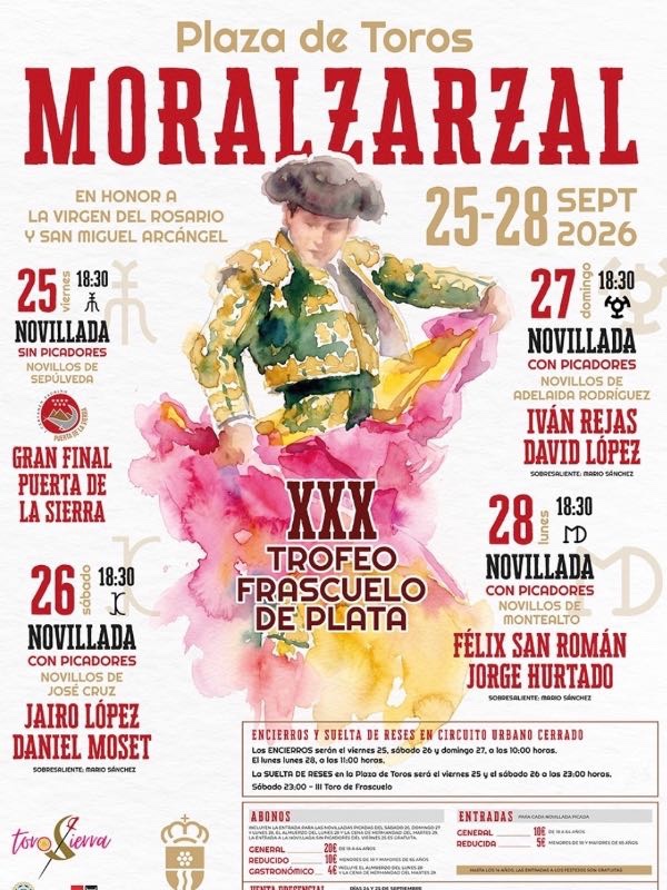 Moralzarzal presenta una completa Feria de San Miguel con cuatro novilladas y el XXX Trofeo Frascuelo de Plata
