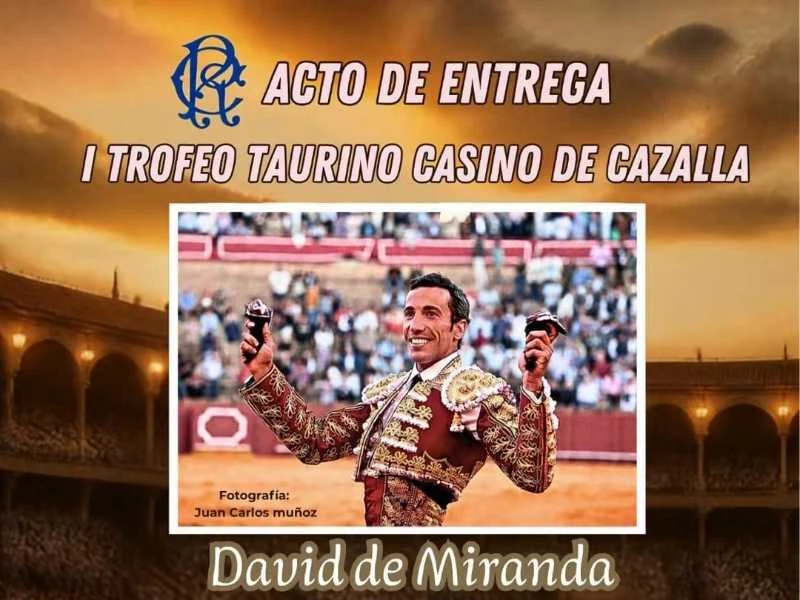 David de Miranda recibirá el I Trofeo Taurino Casino de Cazalla de la Sierra el 30 de octubre